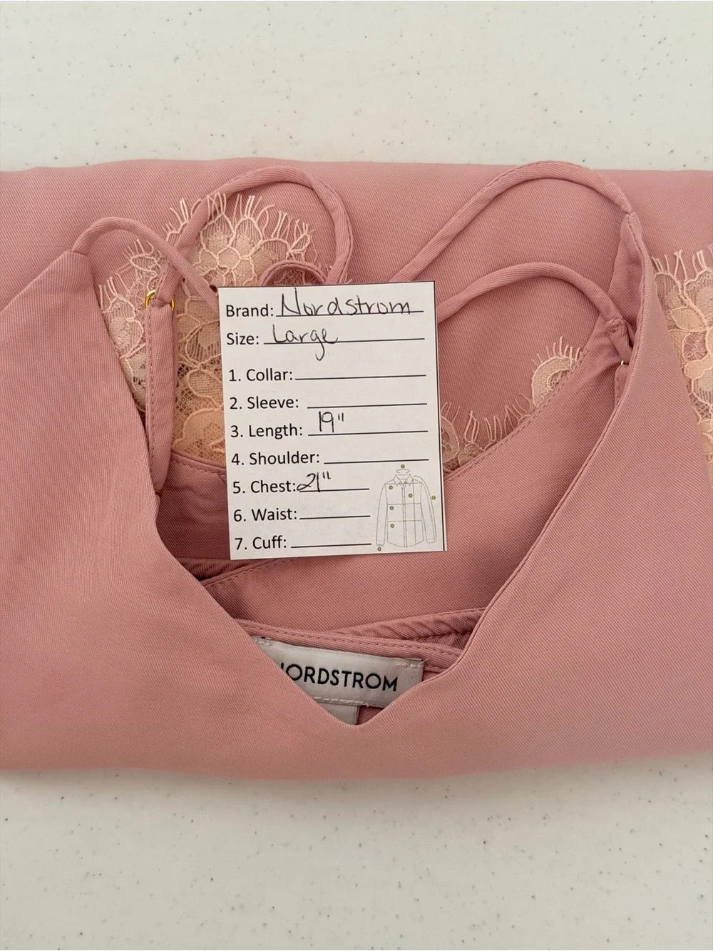 Nordstrom Pink Lace Trim Camisole Top V-Neck Spaghetti Strap Size Large
